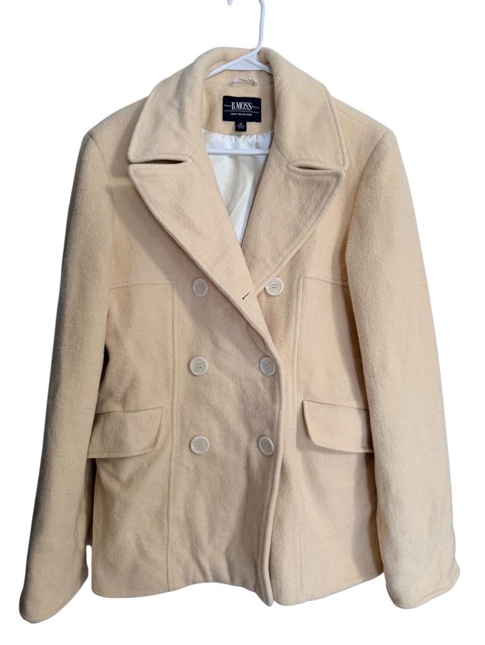 Vintage 90s B. Moss Cream Wool Blend Pea Coat Blazer Jacket M Minimalist